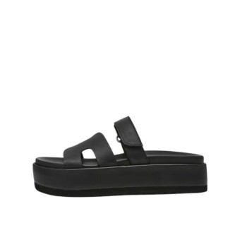 WOMEN'S SLIPPERS BLACK STEVE MADDEN SM11003773-03001-05O BIGMISSILE BLK ACTION LEATHER
